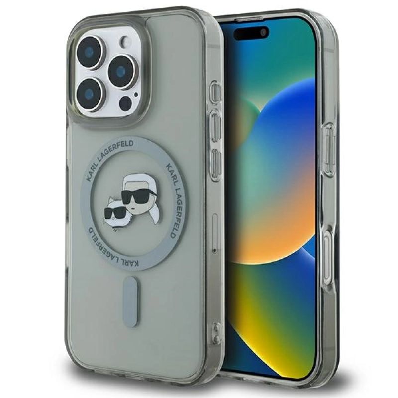 Etui Karl Lagerfeld IML Metal Karl&Choupette Head MagSafe na iPhone 16 Pro Max - czarne