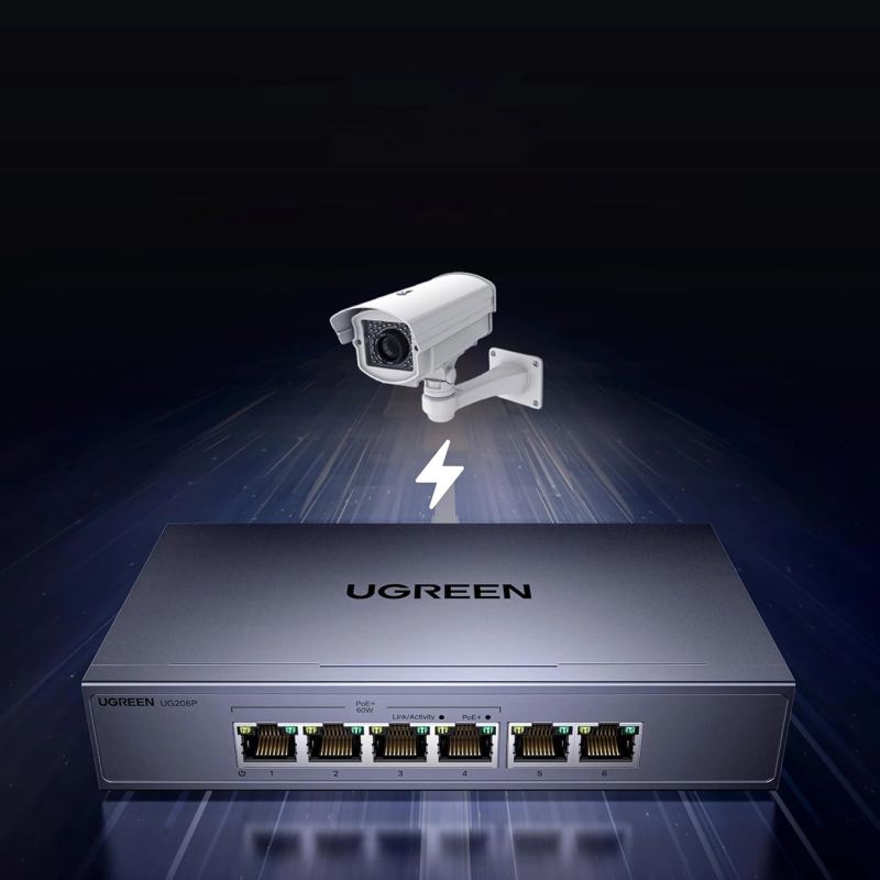 Switch Ugreen przełącznik ethernet 6-Portowy 1Gb/s z PoE - szary - obrazek 4