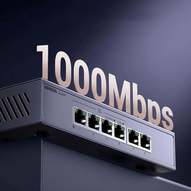 Switch Ugreen przełącznik ethernet 6-Portowy 1Gb/s z PoE - szary - obrazek 7