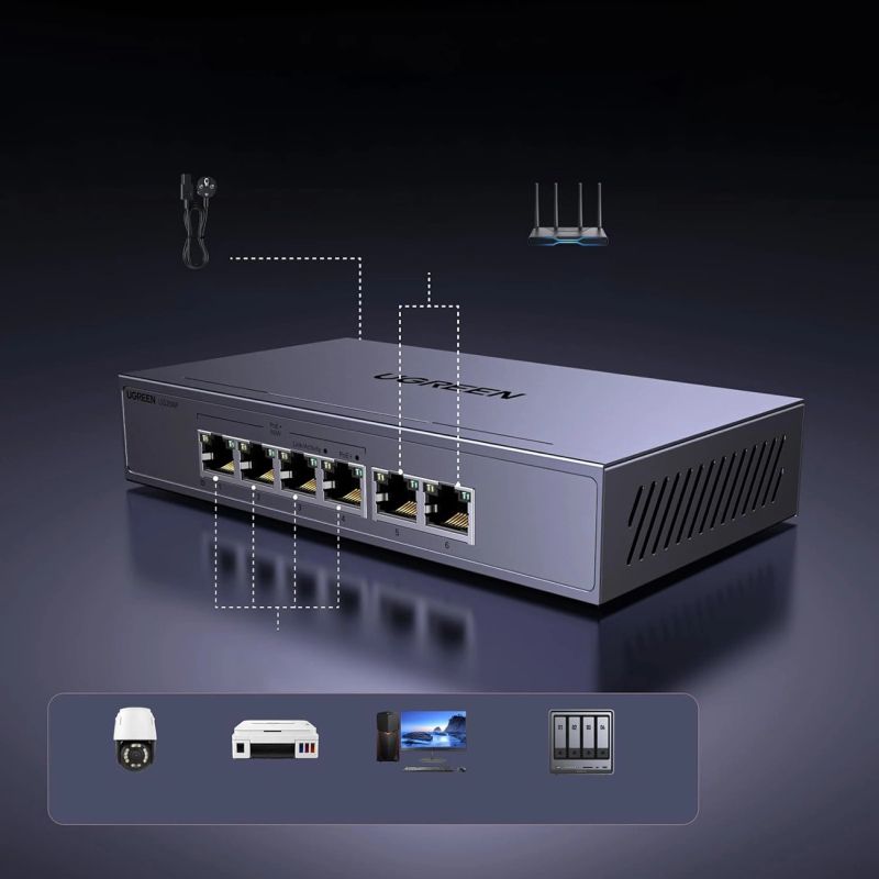 Switch Ugreen przełącznik ethernet 6-Portowy 1Gb/s z PoE - szary - obrazek 9
