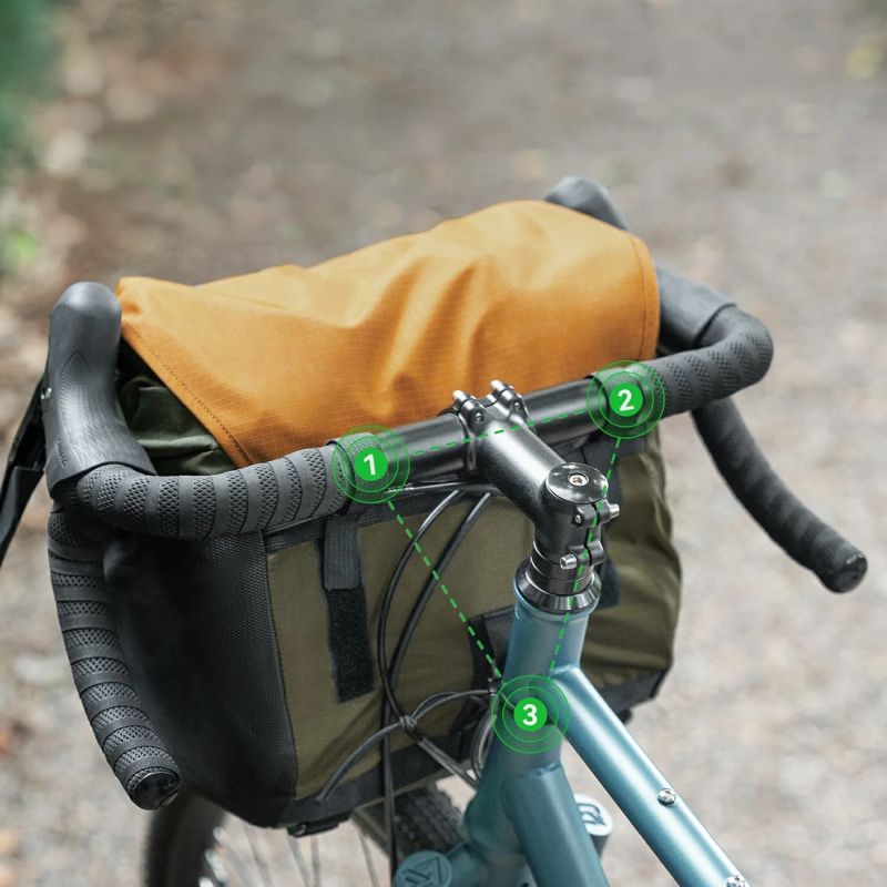 Torba rowerowa Rockbros W019 na kierownicę 13,5-24L - zielono-pomarańczowa - obrazek 3