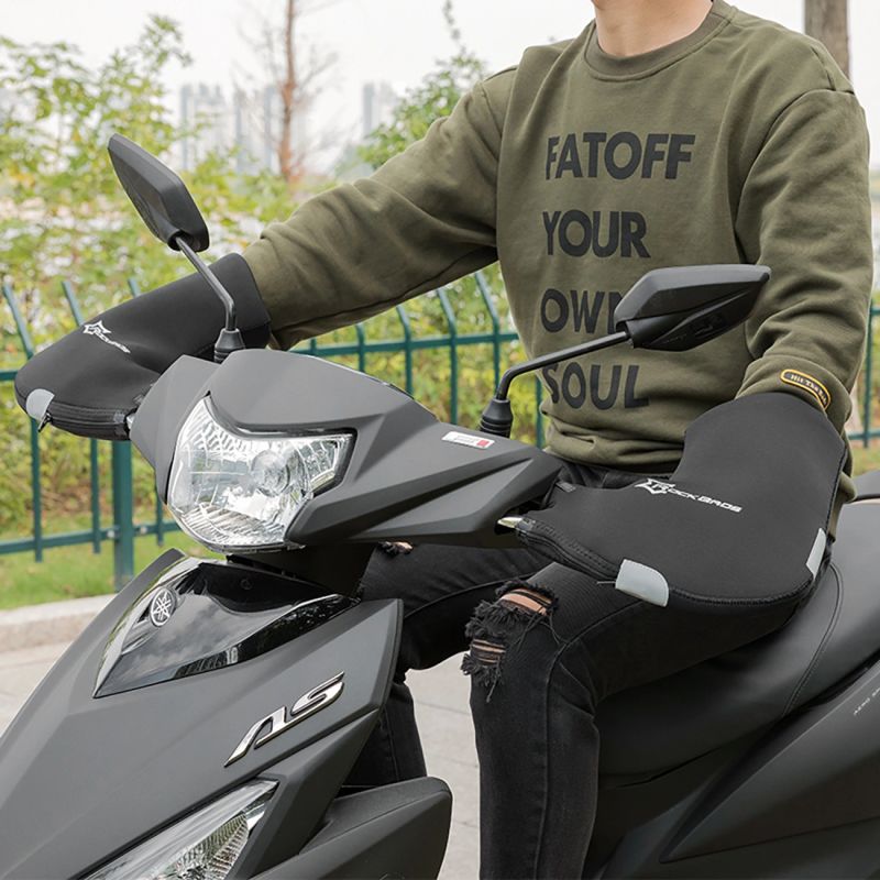 Rękawiczki ocieplane na kierownicę Rockbros D16-B wiatroodporne wodoodporne kompatybilne z motocyklem - czarne - obrazek 4