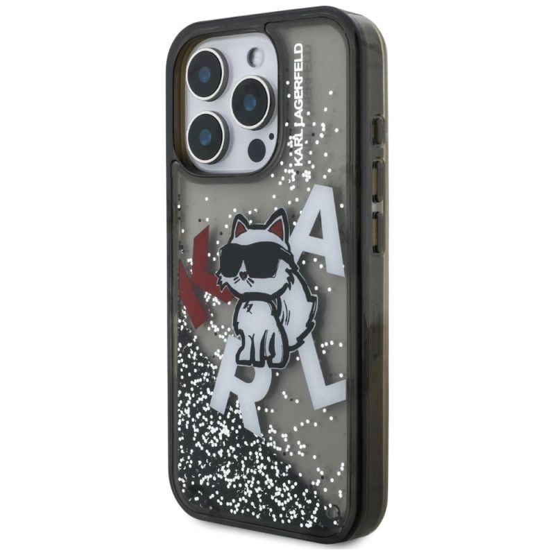 Etui Karl Lagerfeld Liquid Glitter Choupette Logo na iPhone 16 Pro Max - czarne - obrazek 2