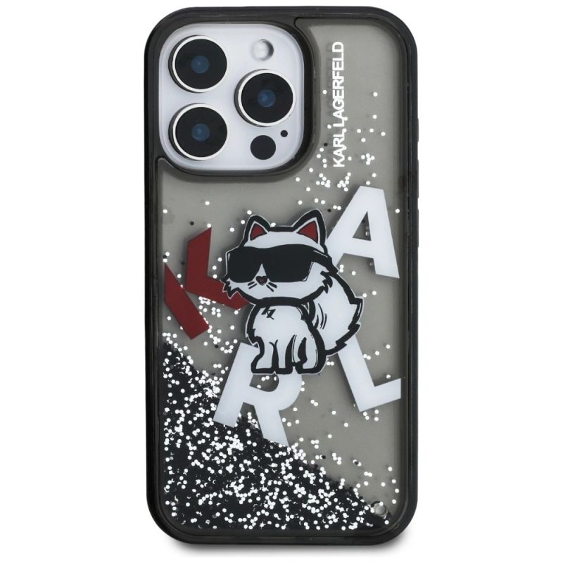 Etui Karl Lagerfeld Liquid Glitter Choupette Logo na iPhone 16 Pro Max - czarne - obrazek 3