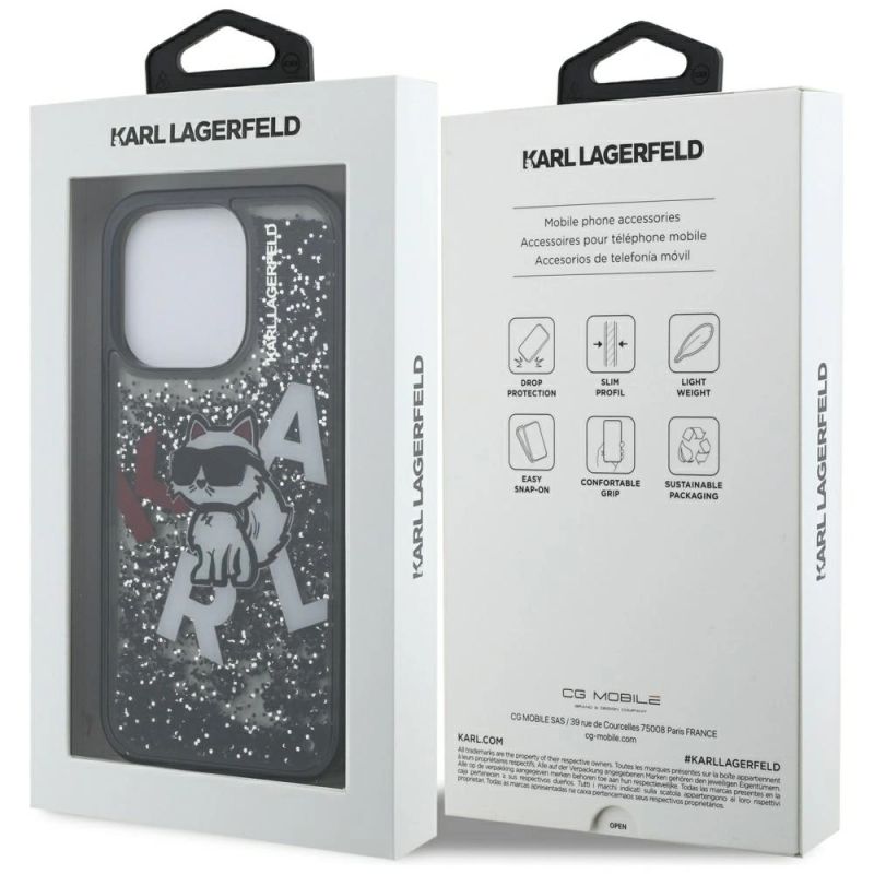 Etui Karl Lagerfeld Liquid Glitter Choupette Logo na iPhone 16 Pro Max - czarne - obrazek 8
