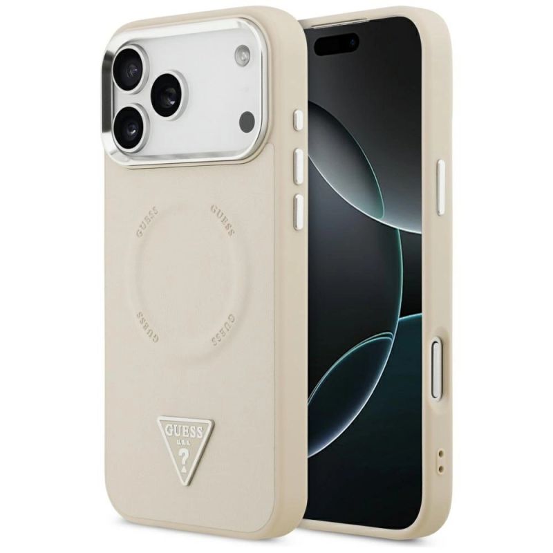 Etui Guess Triangle Logo MagSafe na iPhone 17 Pro - beżowe