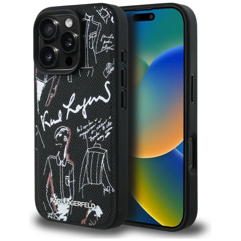 Etui Karl Lagerfeld Grained Pattern & Logo MagSafe na iPhone 16 Pro - czarne