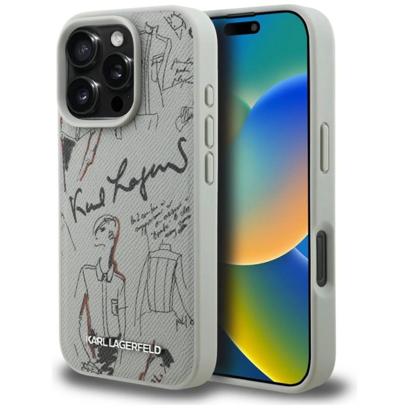 Etui Karl Lagerfeld Grained Pattern & Logo MagSafe na iPhone 16 Pro Max - szare