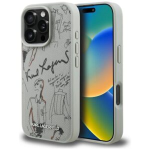 Etui Karl Lagerfeld Grained Pattern & Logo MagSafe na iPhone 16 Pro - szare