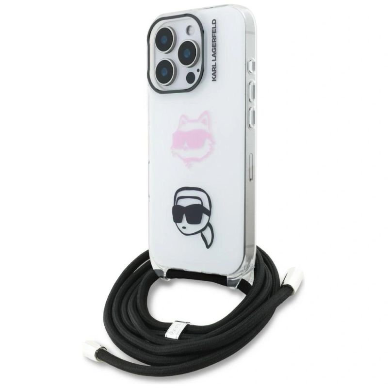 Etui Karl Lagerfeld IML Crossbody Karl&Choupette Head na iPhone 16 Pro Max - białe