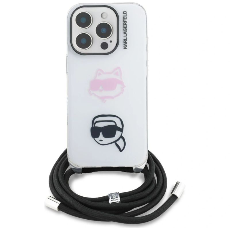 Etui Karl Lagerfeld IML Crossbody Karl&Choupette Head na iPhone 16 Pro Max - białe - obrazek 2