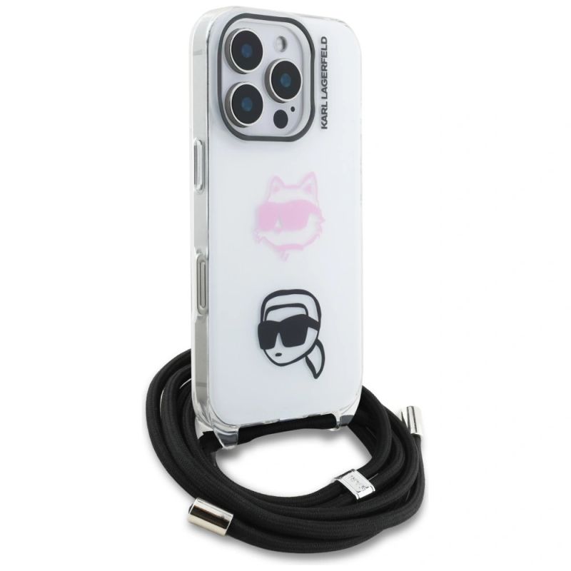 Etui Karl Lagerfeld IML Crossbody Karl&Choupette Head na iPhone 16 Pro Max - białe - obrazek 3