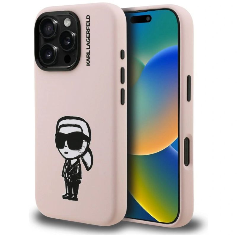Etui Karl Lagerfeld Silicone Karl Sketch MagSafe na iPhone 16 Pro - różowe