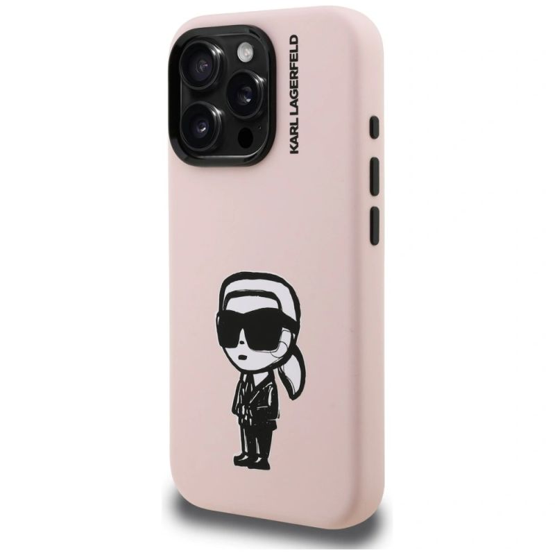 Etui Karl Lagerfeld Silicone Karl Sketch MagSafe na iPhone 16 Pro - różowe - obrazek 2