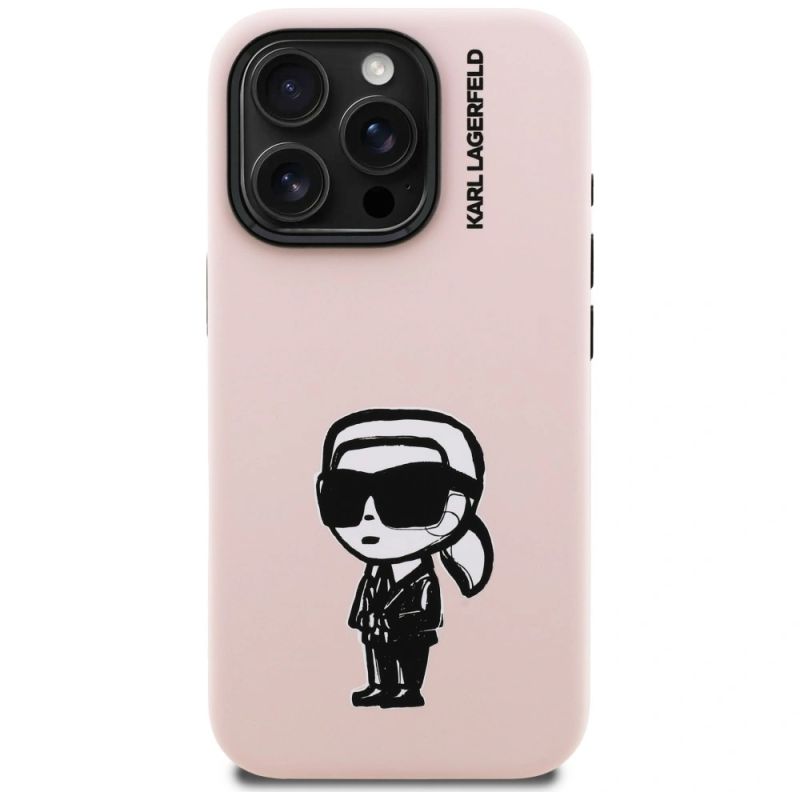 Etui Karl Lagerfeld Silicone Karl Sketch MagSafe na iPhone 16 Pro - różowe - obrazek 3