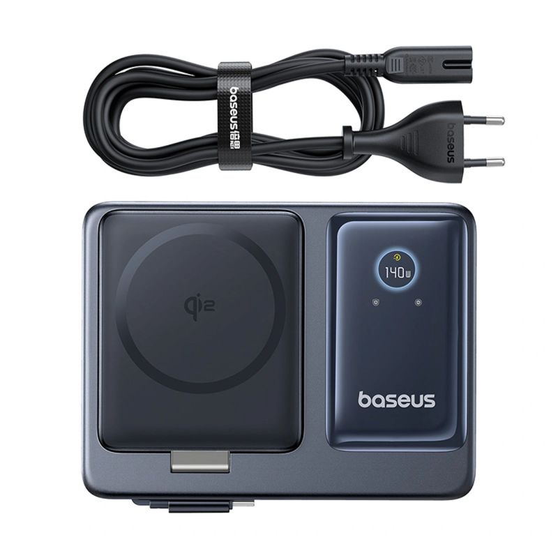 Stacja ładująca Baseus NOMOS 140W Qi2 5w1 bezprzewodowa ze zwijanym kablem USB-C i wyświetlaczem cyfrowym - czarna - obrazek 6