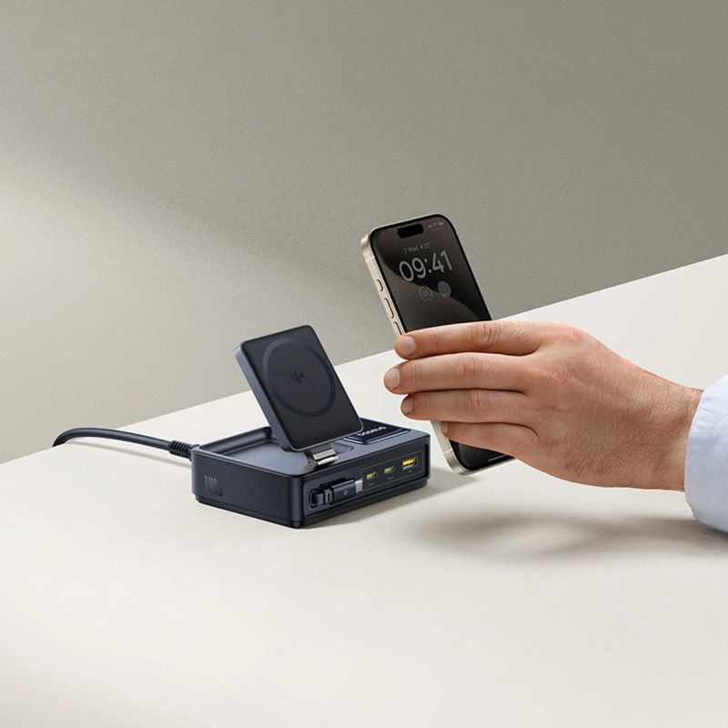 Stacja ładująca Baseus NOMOS 140W Qi2 5w1 bezprzewodowa ze zwijanym kablem USB-C i wyświetlaczem cyfrowym - czarna - obrazek 11