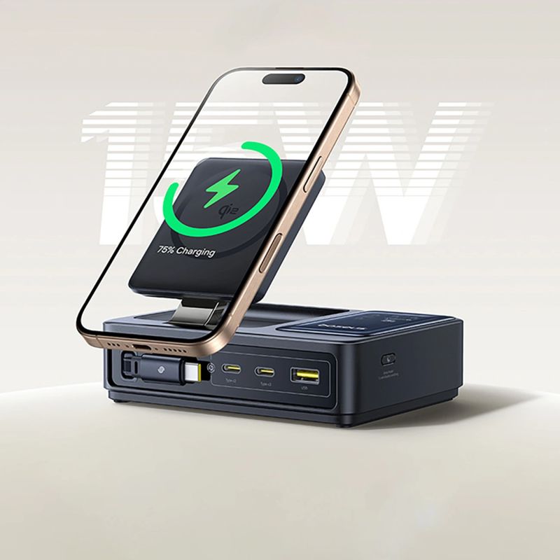 Stacja ładująca Baseus NOMOS 140W Qi2 5w1 bezprzewodowa ze zwijanym kablem USB-C i wyświetlaczem cyfrowym - czarna - obrazek 15