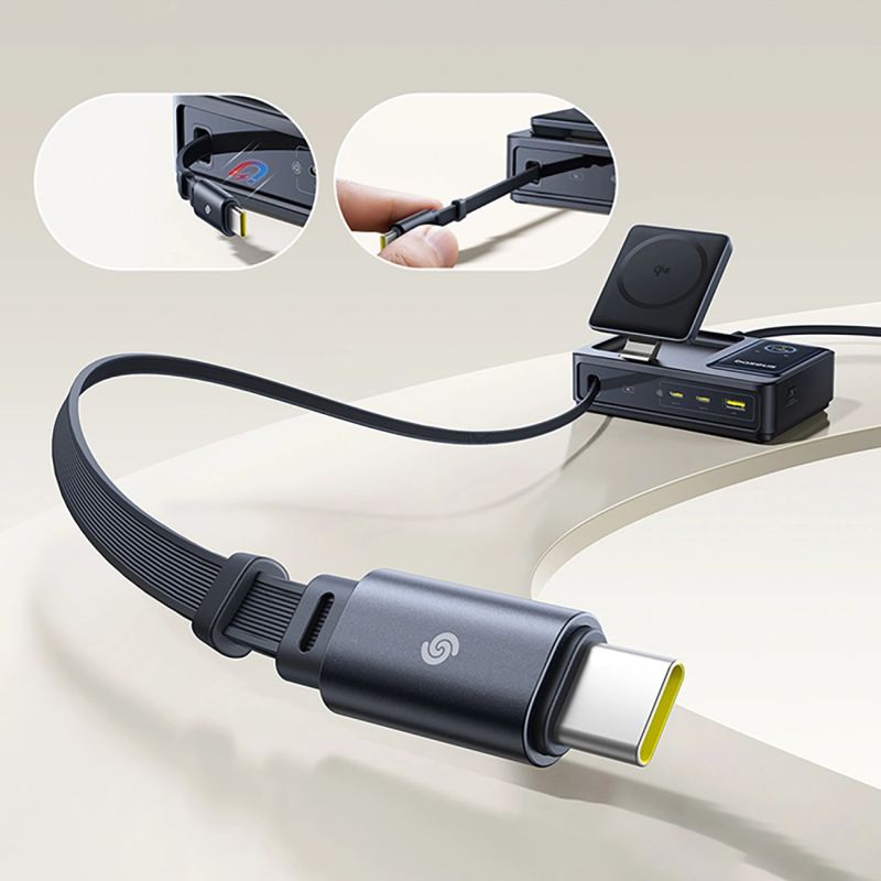 Stacja ładująca Baseus NOMOS 140W Qi2 5w1 bezprzewodowa ze zwijanym kablem USB-C i wyświetlaczem cyfrowym - czarna - obrazek 16