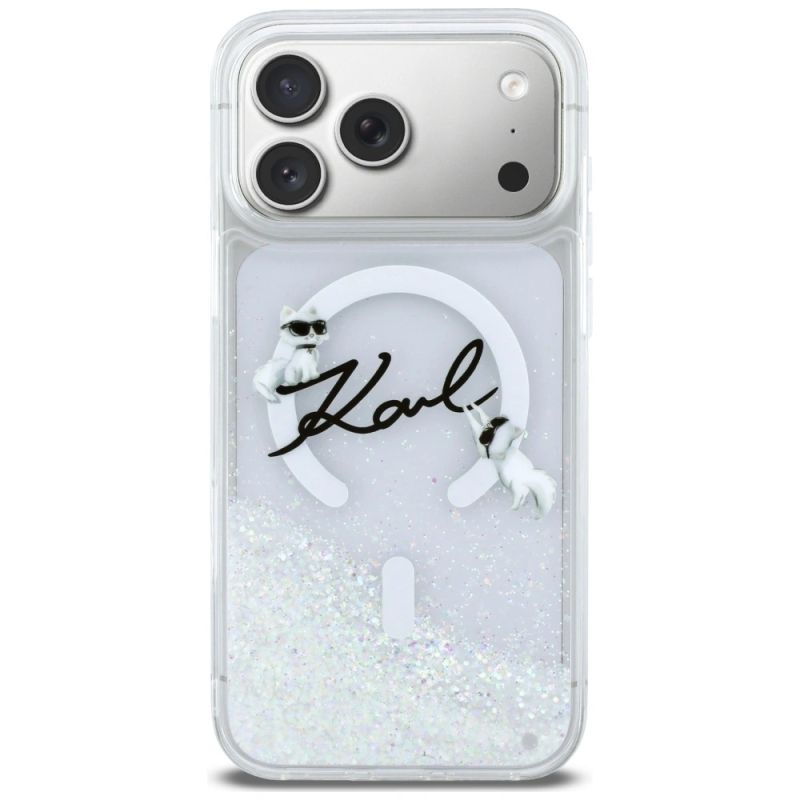 Etui Karl Lagerfeld Liquid Glitter Karl Script Logo MagSafe na iPhone 17 Pro Max - przezroczyste - obrazek 3