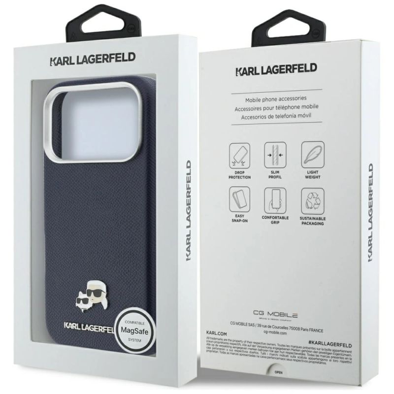 Etui Karl Lagerfeld Karl & Choupette Head Pins Saffiano MagSafe na iPhone 17 Pro Max - niebieskie - obrazek 8