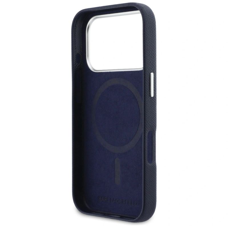 Etui Karl Lagerfeld Karl & Choupette Head Pins Saffiano MagSafe na iPhone 17 Pro - niebieskie - obrazek 7