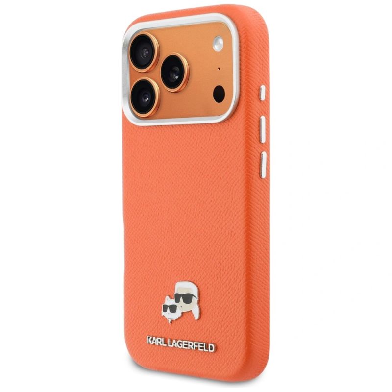 Etui Karl Lagerfeld Karl & Choupette Head Pins Saffiano MagSafe na iPhone 17 Pro - pomarańczowe - obrazek 2