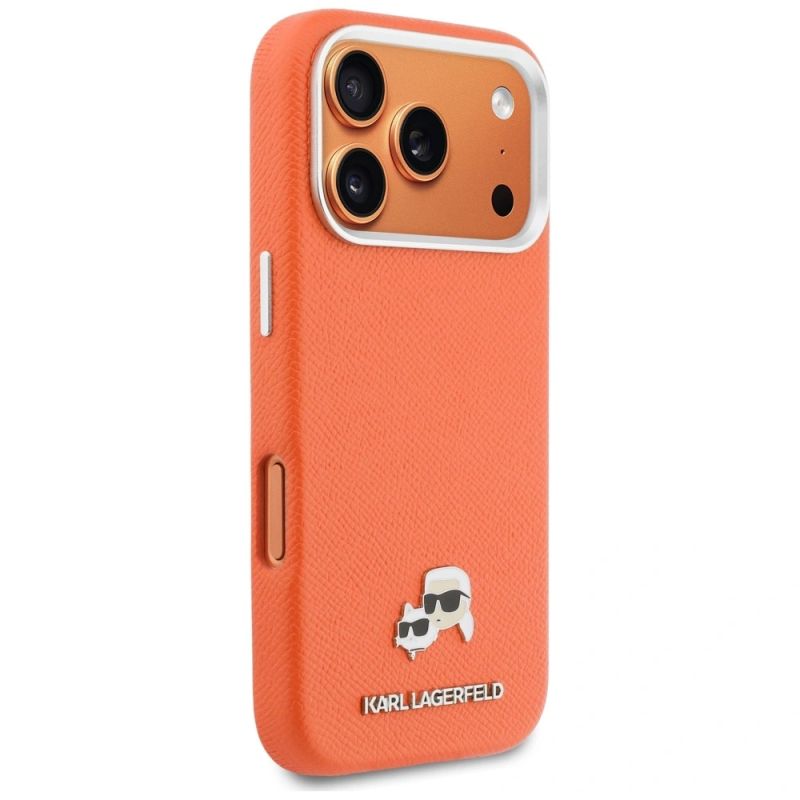 Etui Karl Lagerfeld Karl & Choupette Head Pins Saffiano MagSafe na iPhone 17 Pro - pomarańczowe - obrazek 4