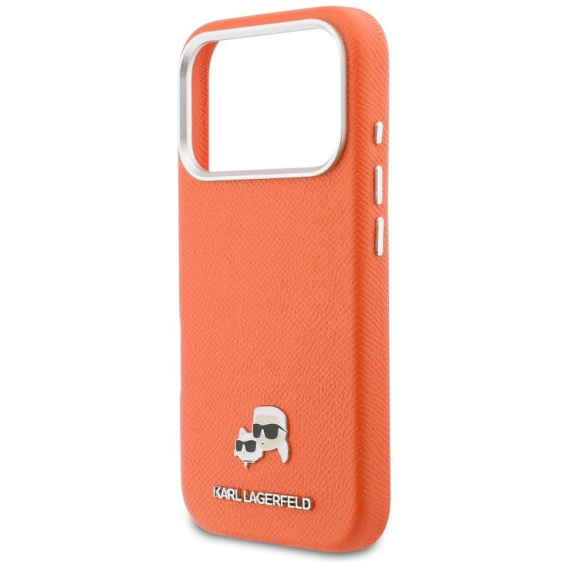 Etui Karl Lagerfeld Karl & Choupette Head Pins Saffiano MagSafe na iPhone 17 Pro - pomarańczowe - obrazek 6
