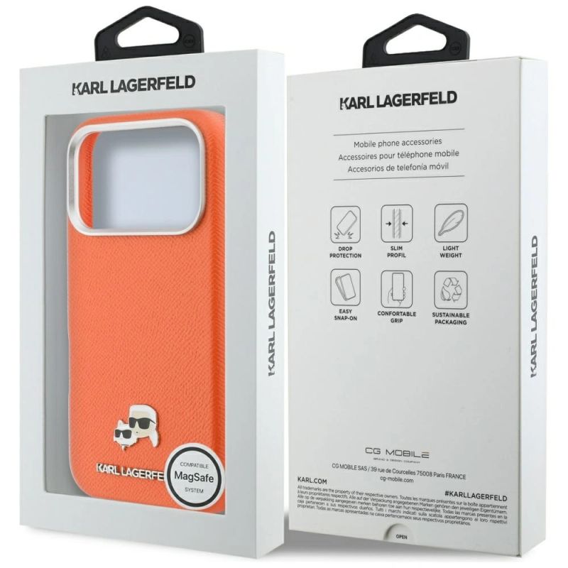Etui Karl Lagerfeld Karl & Choupette Head Pins Saffiano MagSafe na iPhone 17 Pro - pomarańczowe - obrazek 8