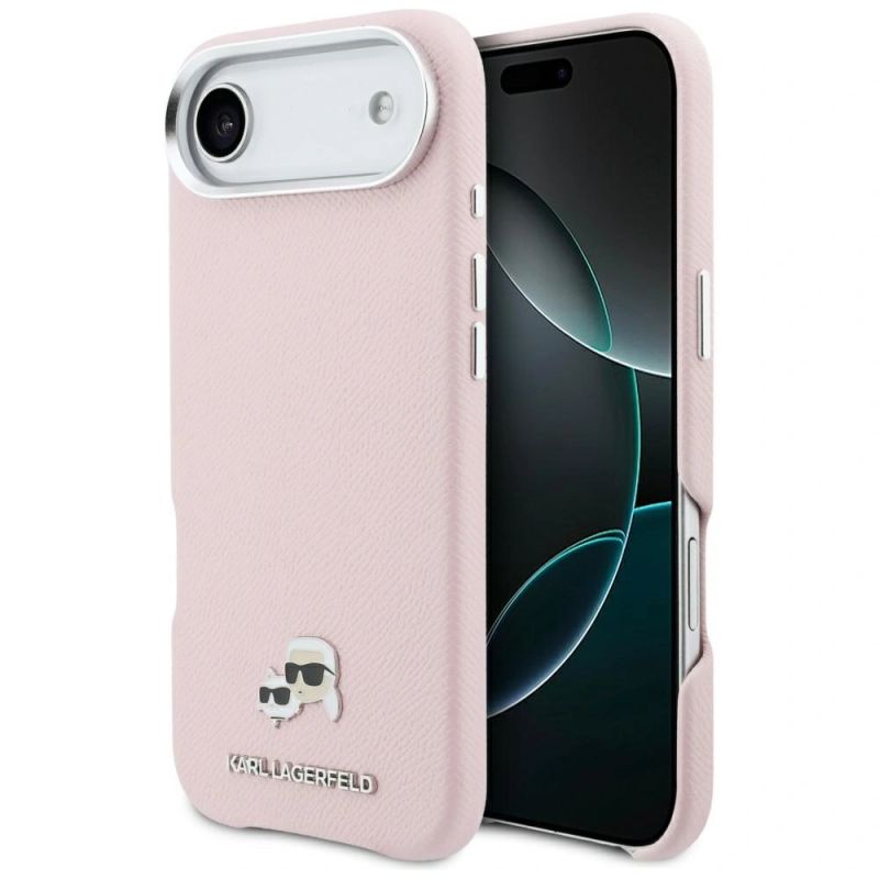 Etui Karl Lagerfeld Karl & Choupette Head Pins Saffiano MagSafe na iPhone Air - różowe