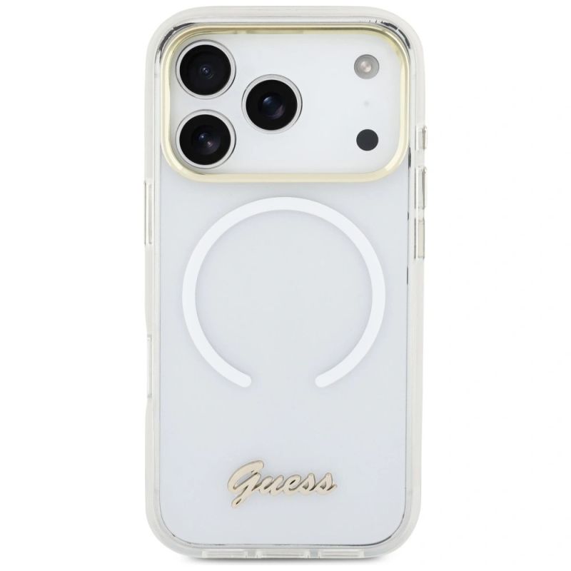 Etui Guess IML Gradient Script Metal MagSafe na iPhone 17 Pro - białe - obrazek 3