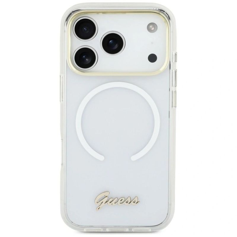 Etui Guess IML Gradient Script Metal MagSafe na iPhone Air - białe