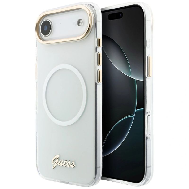 Etui Guess IML Gradient Script Metal MagSafe na iPhone Air - białe - obrazek 2