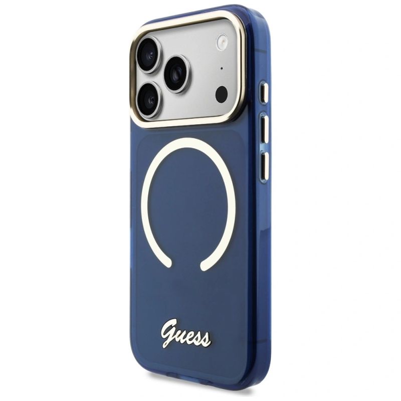 Etui Guess IML Script Metal MagSafe na iPhone 17 Pro Max - niebieskie - obrazek 2