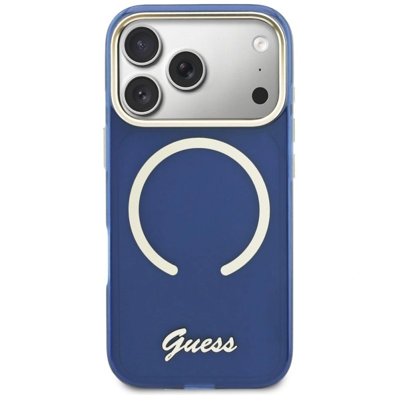 Etui Guess IML Script Metal MagSafe na iPhone 17 Pro Max - niebieskie - obrazek 3