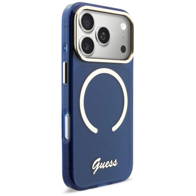 Etui Guess IML Script Metal MagSafe na iPhone 17 Pro Max - niebieskie - obrazek 4
