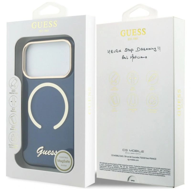 Etui Guess IML Script Metal MagSafe na iPhone 17 Pro Max - niebieskie - obrazek 8