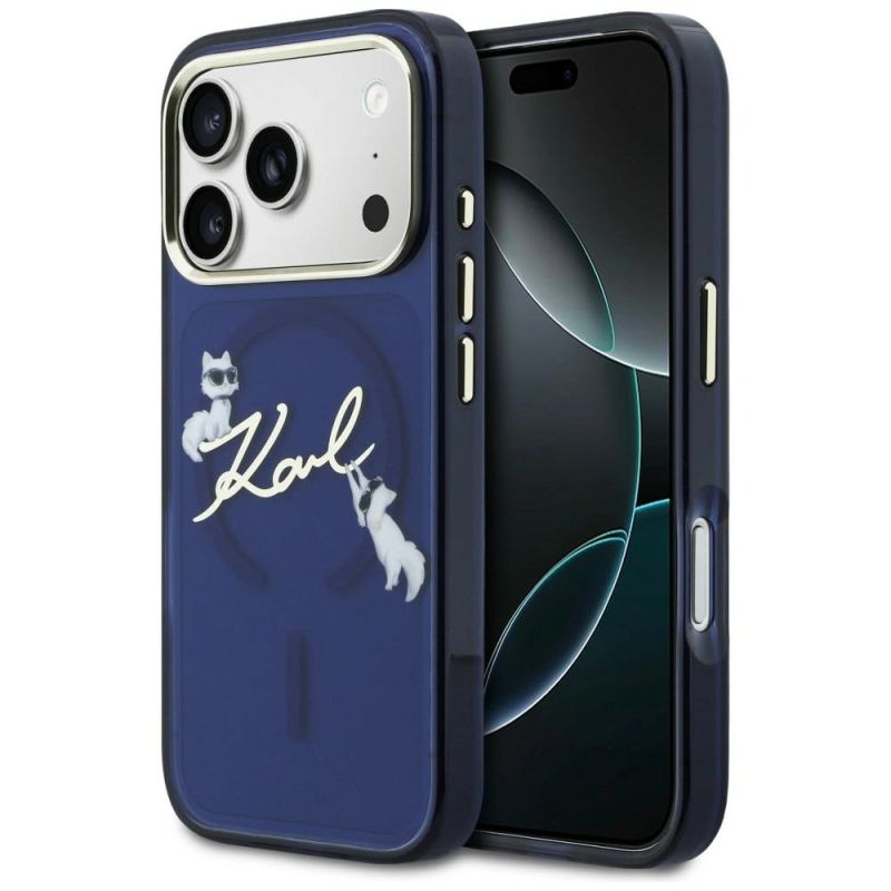 Etui Karl Lagerfeld IML Choupettes Karl Script Logo MagSafe na iPhone 17 Pro Max - niebieskie