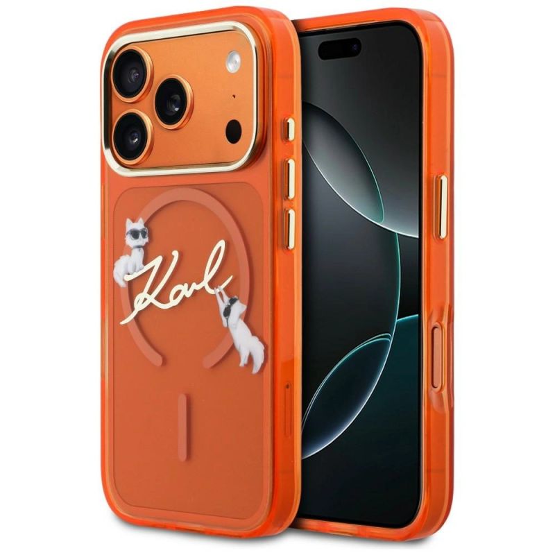 Etui Karl Lagerfeld IML Choupettes Karl Script Logo MagSafe na iPhone 17 Pro Max - pomarańczowe