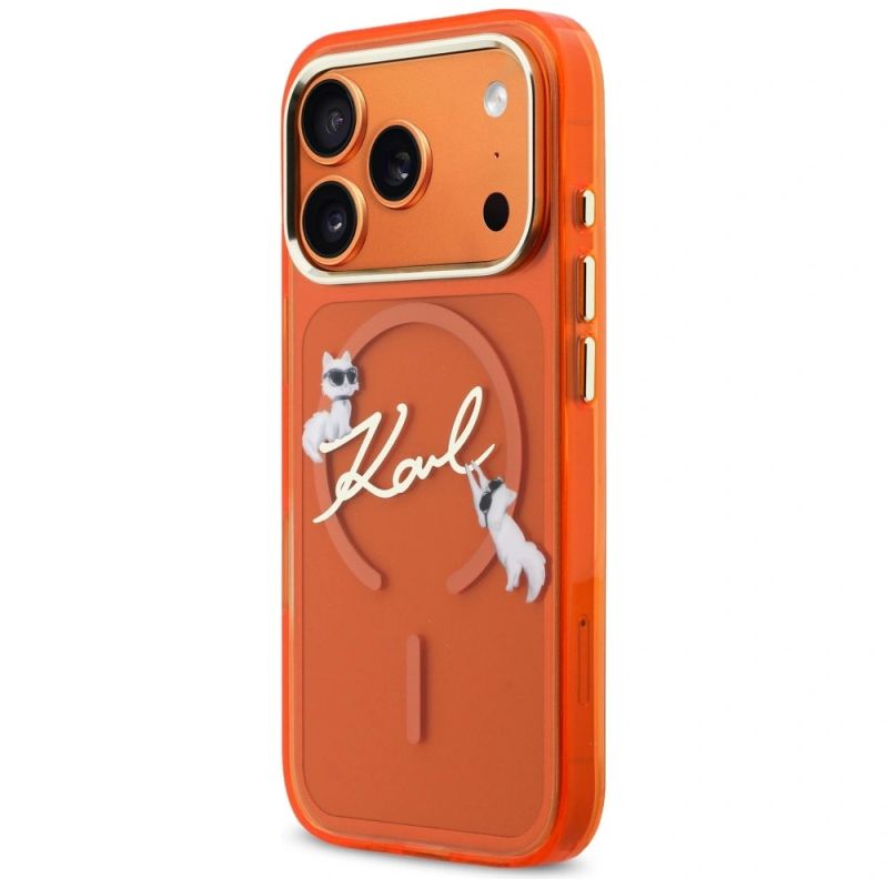 Etui Karl Lagerfeld IML Choupettes Karl Script Logo MagSafe na iPhone 17 Pro Max - pomarańczowe - obrazek 2