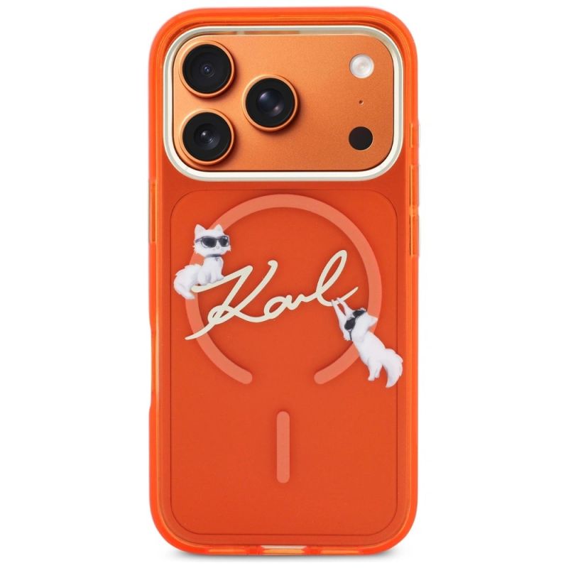 Etui Karl Lagerfeld IML Choupettes Karl Script Logo MagSafe na iPhone 17 Pro Max - pomarańczowe - obrazek 3