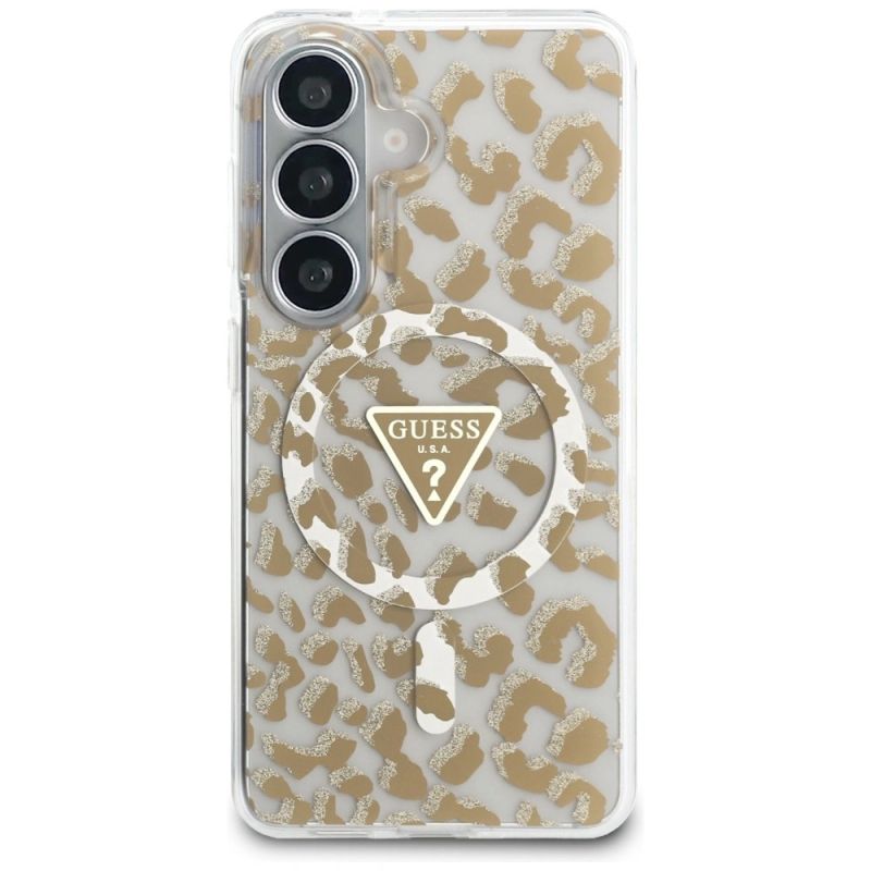 Etui Guess IML Leopard Print Triangle MagSafe na Samsung Galaxy S26 - brązowe - obrazek 3