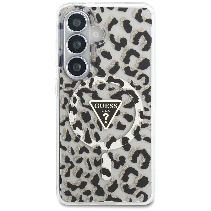 Etui Guess IML Leopard Print Triangle MagSafe na Samsung Galaxy S26 - czarne - obrazek 3