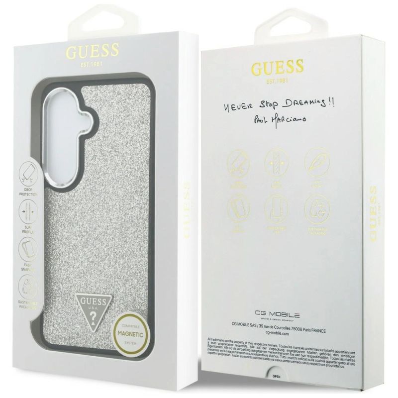 Etui Guess Fixed Glitter Triangle MagSafe na Samsung Galaxy S26 - srebrne - obrazek 8