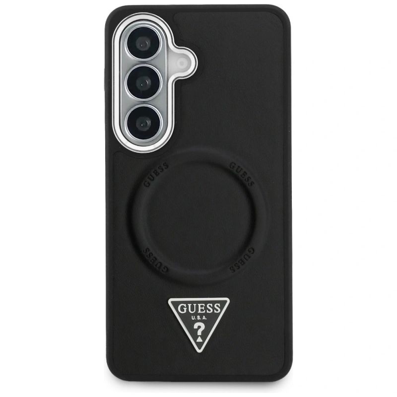 Etui Guess Embossed Ring Triangle Logo MagSafe na Samsung Galaxy S26 - czarne - obrazek 3