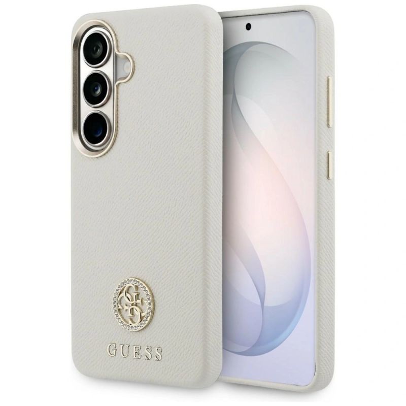 Etui Guess Rhinestone Round Logo MagSafe na Samsung Galaxy S26 - beżowe