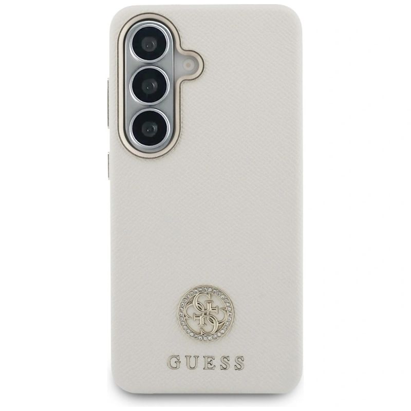 Etui Guess Rhinestone Round Logo MagSafe na Samsung Galaxy S26 - beżowe - obrazek 3