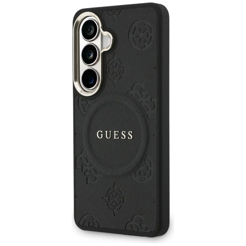 Etui Guess Saffiano Peony Embossed Ring MagSafe na Samsung Galaxy S26 - czarne - obrazek 2
