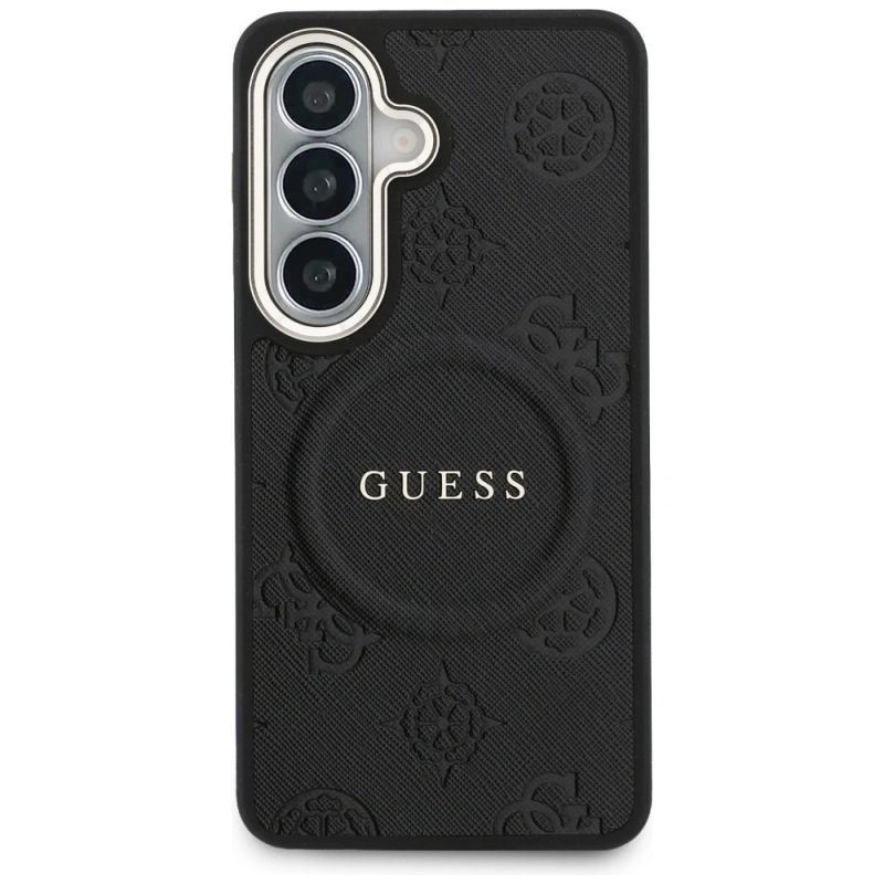 Etui Guess Saffiano Peony Embossed Ring MagSafe na Samsung Galaxy S26 - czarne - obrazek 3